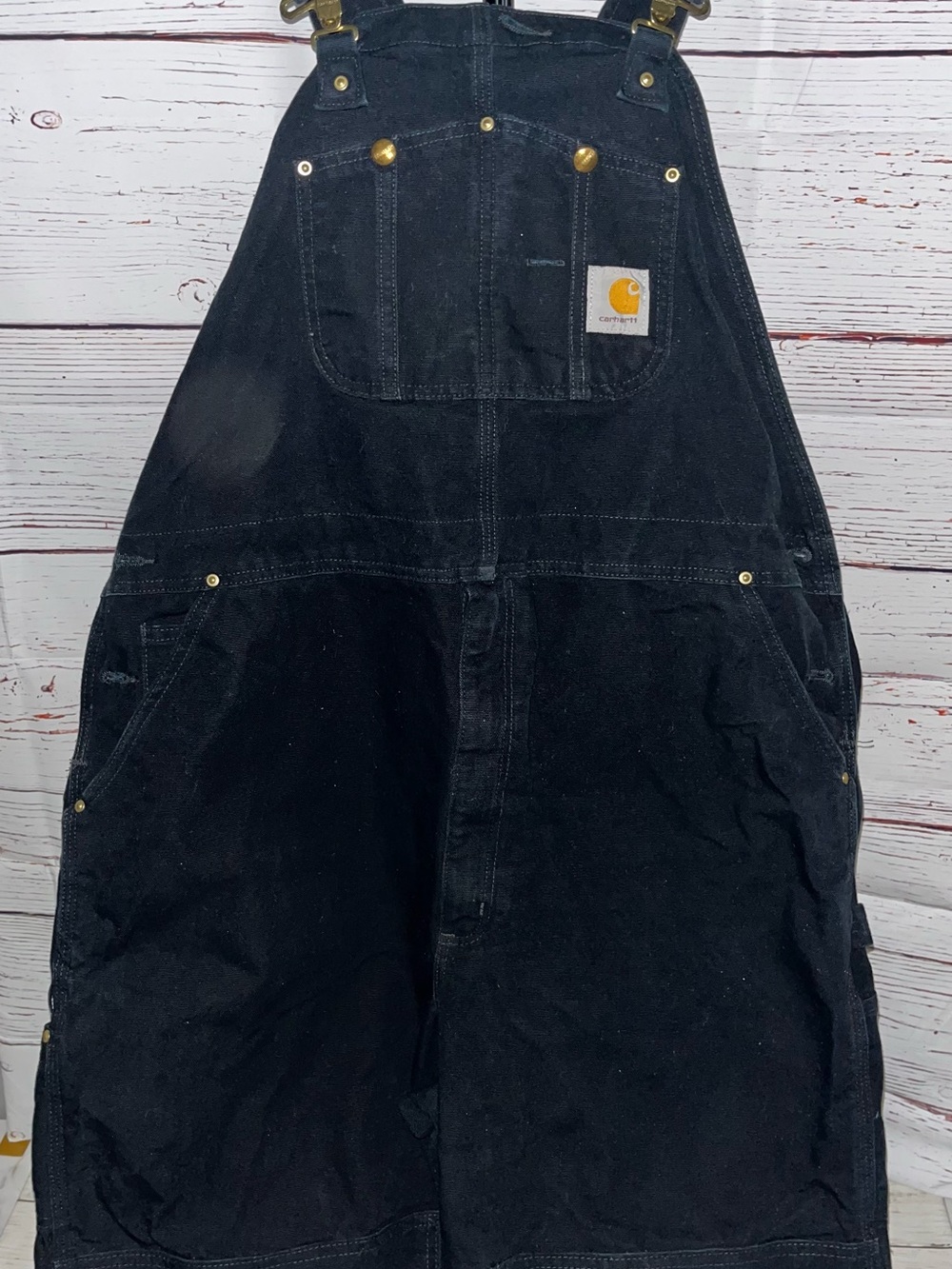 Carhartt Black Canvas Bib Overalls with Logo Patch - Picture 6 of 9